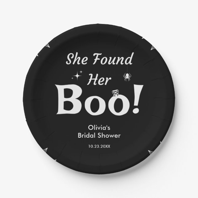 Black She Found Her Boo Halloween Bridal Shower  Paper Plates (Front)