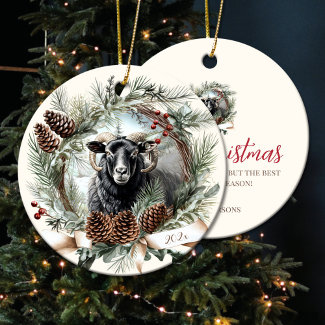 Black sheep farm animal Christmas pinecone wreath
