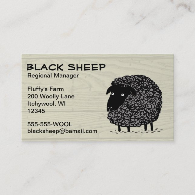 Black Sheep on Faux Wood Style Background Business Card (Front)