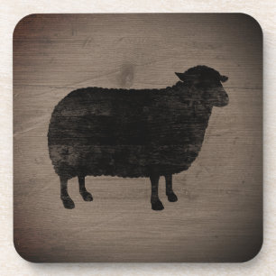 Black Sheep Silhouette Rustic Style Beverage Coaster