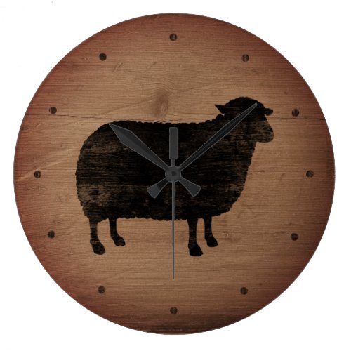 Black Sheep Silhouette Rustic Style Large Clock