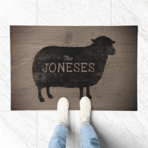 Black Sheep Silhouette Rustic Style Personalized Doormat