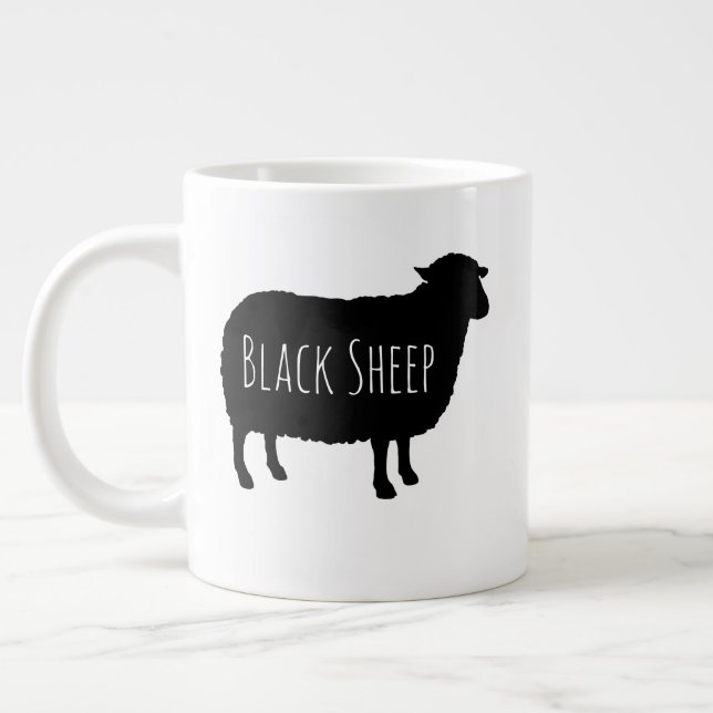 Black Sheep Silhouettes with Custom Text Giant Coffee Mug (Left)