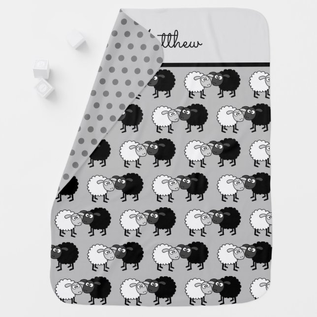 Black Sheep White Sheep Baby Blanket (In Situ)
