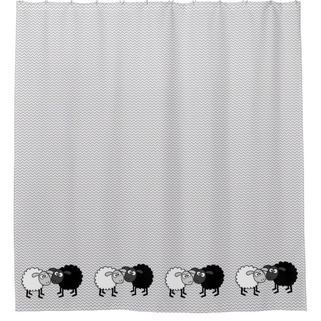 Black Sheep White Sheep Shower Curtain (Front)