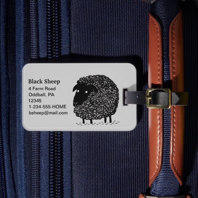 Black Sheep with Customizable Text Luggage Tag (Front Insitu 4)