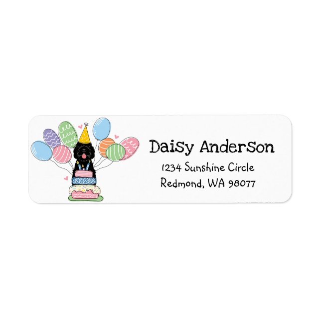 Black Sheepadoodle Birthday Party Return Address Label (Front)