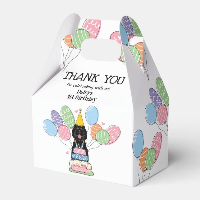 Black Sheepadoodle Birthday Thank You Favor Boxes (Front Side)