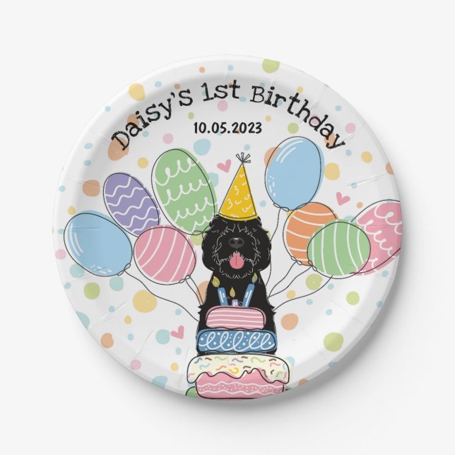 Black Sheepadoodle Dog Birthday  Paper Plates (Front)