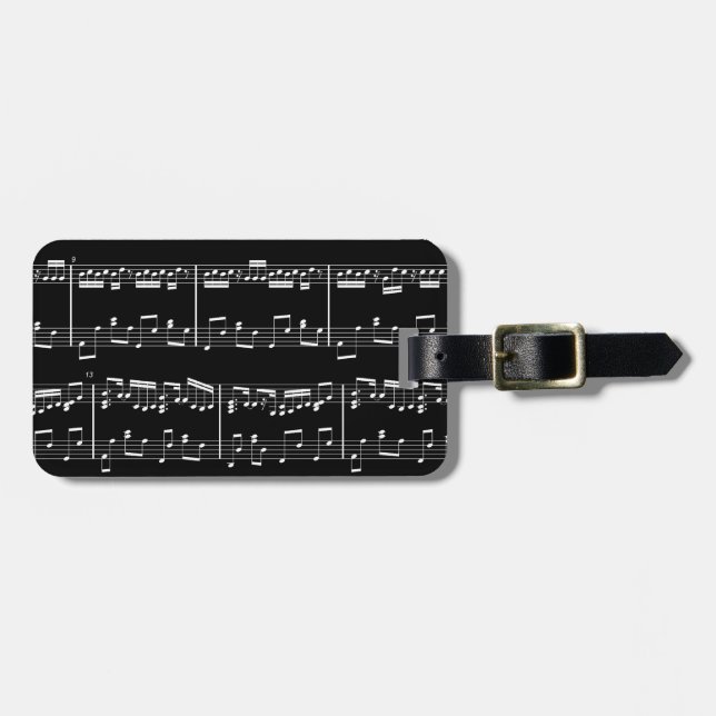 Black Sheet Music Luggage Tag (Front Horizontal)