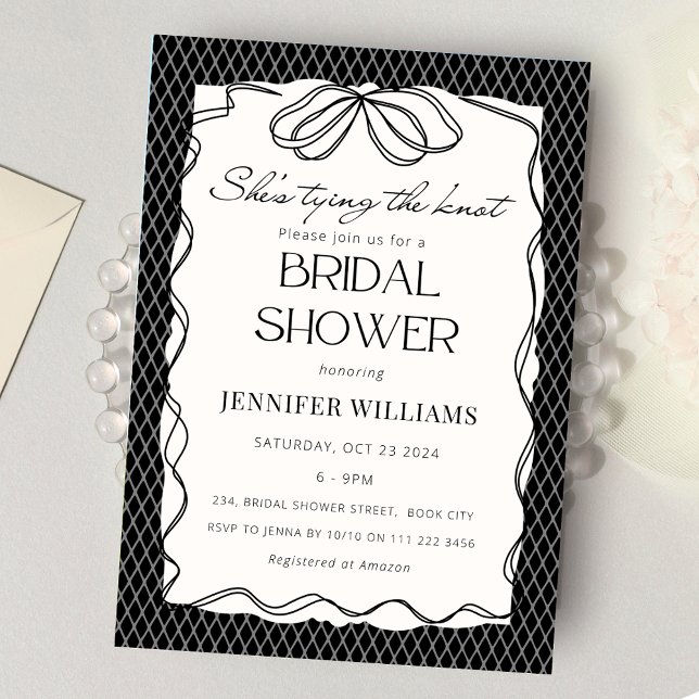 Black She's Tying the Knot Lace Bridal Shower  Invitation (Black She's Tying the Knot Bridal Shower Invitation)