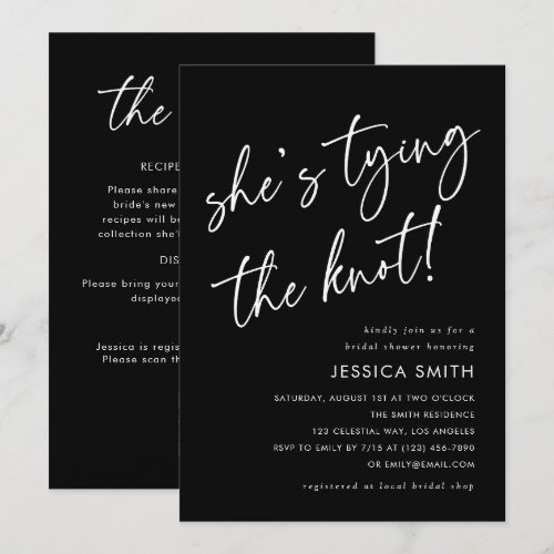 Black She's Tying the Knot QR Code Bridal Shower Invitation
