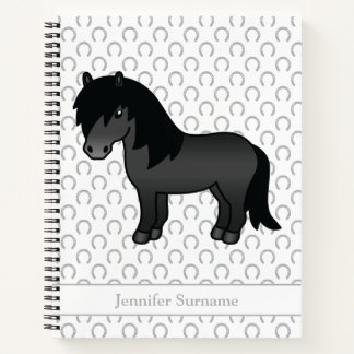 Black Shetland Pony Cartoon Pony &amp; Custom Text Notebook