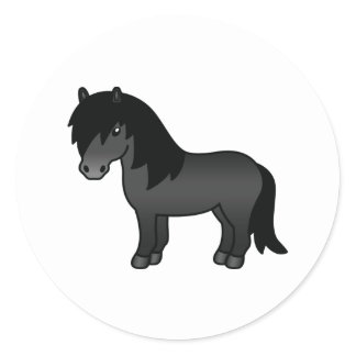 Black Shetland Pony Cute Cartoon Illustration Classic Round Sticker