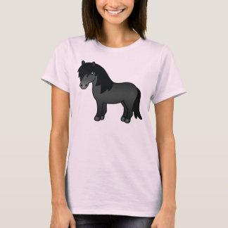 Black Shetland Pony Cute Cartoon Illustration T-Shirt
