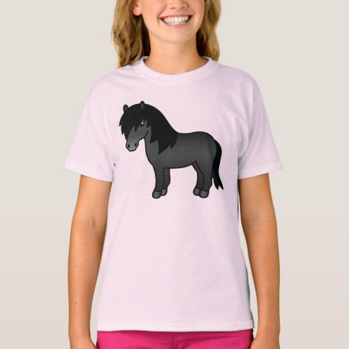 Black Shetland Pony Cute Cartoon Illustration T_Shirt