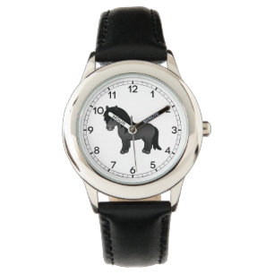 Black Shetland Pony Cute Cartoon Illustration Watch