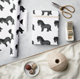 Black Shetland Pony Cute Cartoon Pony Pattern Wrapping Paper
