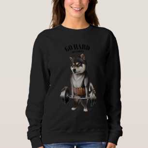 Black Shiba Dog Muscle Training With Barbell Shrug Sweatshirt