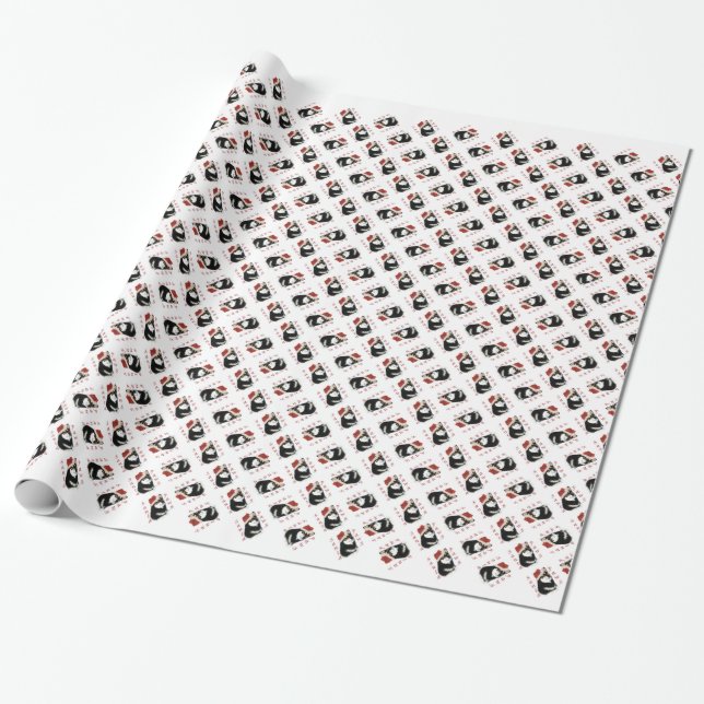 Black Shiba Inu Santa Paws Wrapping Paper (Unrolled)
