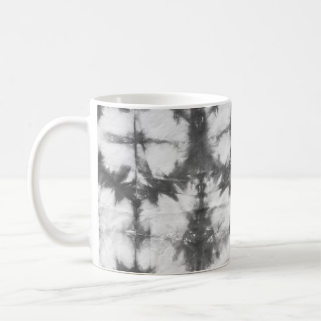 Black Shibori Pattern Tie Dye Art Coffee Mug (Left)