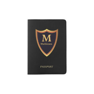 Black Shield Gold Monogram Passport Holder