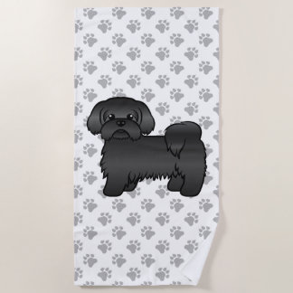 Black Shih Tzu Cute Cartoon Dog Illustration Beach Towel
