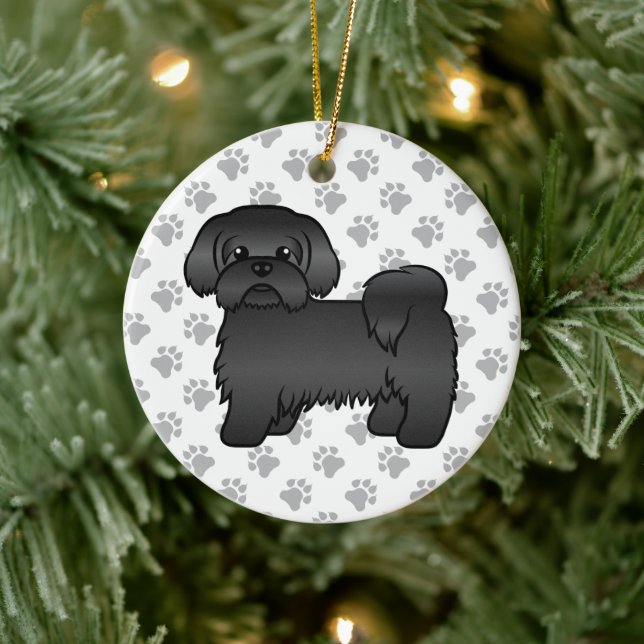 Black Shih Tzu Cute Cartoon Dog Illustration Ceramic Ornament (Tree)