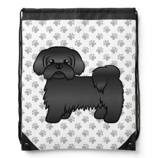 Black Shih Tzu Cute Cartoon Dog Illustration Drawstring Bag