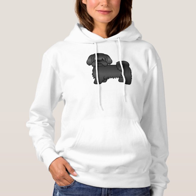 Black Shih Tzu Cute Cartoon Dog Illustration Hoodie (Front)