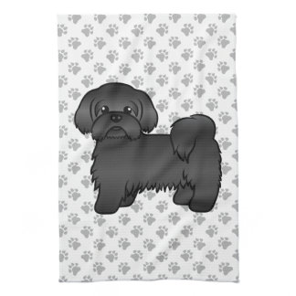 Black Shih Tzu Cute Cartoon Dog Illustration Kitchen Towel