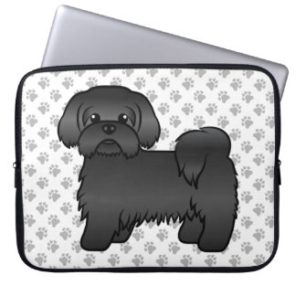 Black Shih Tzu Cute Cartoon Dog Illustration Laptop Sleeve