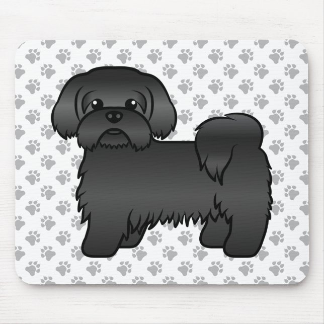 Black Shih Tzu Cute Cartoon Dog Illustration Mouse Pad (Front)