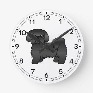 Black Shih Tzu Cute Cartoon Dog Illustration Round Clock