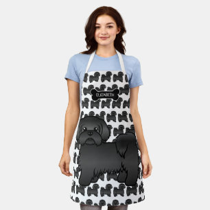 Black Shih Tzu Cute Cartoon Dog & Name Apron