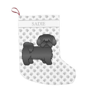 Black Shih Tzu Cute Cartoon Dog &amp; Name Small Christmas Stocking