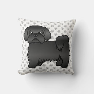 Black Shih Tzu Cute Cartoon Dog & Paws Throw Pillow