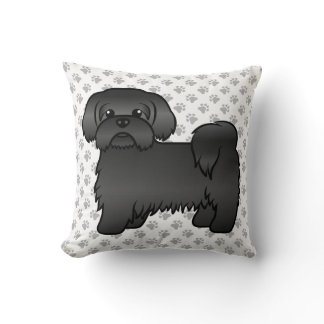 Black Shih Tzu Cute Cartoon Dog &amp; Paws Throw Pillow