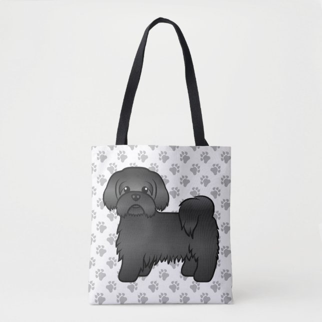 Black Shih Tzu Cute Cartoon Dog & Paws Tote Bag (Front)