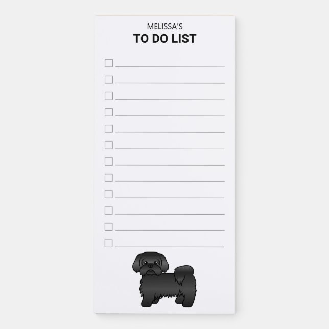 Black Shih Tzu Cute Cartoon Dog To Do List Magnetic Notepad (Front)