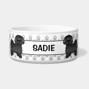 Black Shih Tzu Cute Dog With Paws & Name Bowl