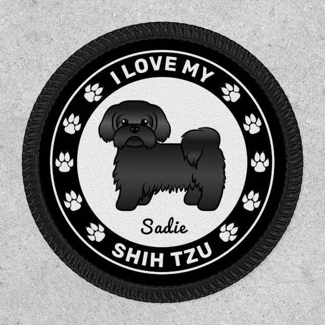 Black Shih Tzu Dog - I Love My Shih Tzu & Name Patch (Front)