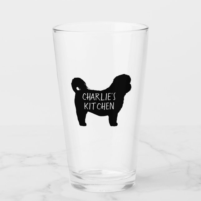 Black Shih Tzu Dog Silhouette Personalized Glass (Front)