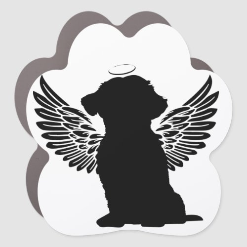 BLACK SHIH TZU DOG SILHOUETTE WITH ANGEL WINGS CAR MAGNET
