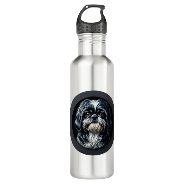 black shih tzu stainless steel water bottle (Front)