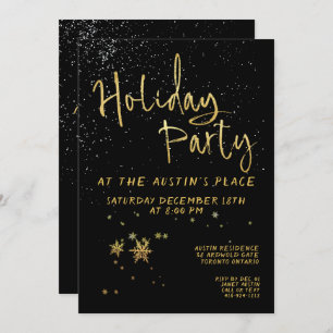 Black Shimmering Gold Calligraphy Holiday Party Invitation