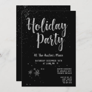 Black Shimmering Silver Holiday Party Invitation