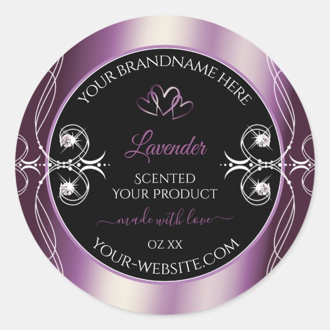 Black Shimmery Purple Hearts Decor Product Labels (Front)