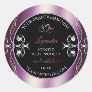 Black Shimmery Purple Hearts Decor Product Labels