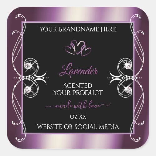 Black Shimmery Purple Hearts Decor Product Labels